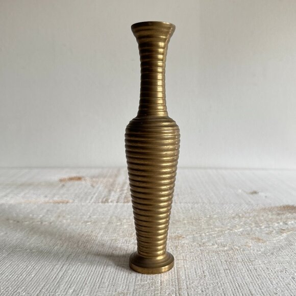 Vintage Small Brass Ringed Vase - Picture 1 of 8